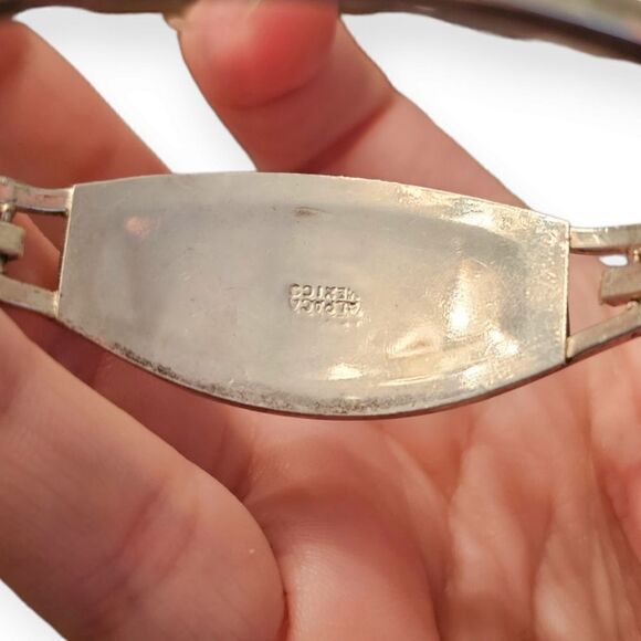 Vintage Alpaca Mexico Silver Abalone Shell Mother-of-Pearl Flower Bracelet - Picture 8 of 13